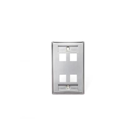 Leviton 4-Port Wallplate Unloaded, 1-Gang W/Designation Window, Quickport Ss 43080-1L4